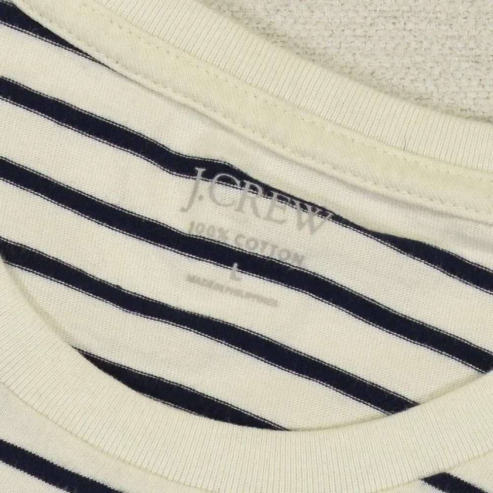 J Crew Womens Large Striped T Shirt White Navy Blue 100 Cotton Crew Neck Breton